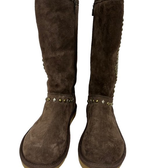 UGG 3330 AVONDALE STUDDED BROWN SHEEPSKIN SHEARLING TALL COZY WINTER BOOTS - Picture 3 of 10